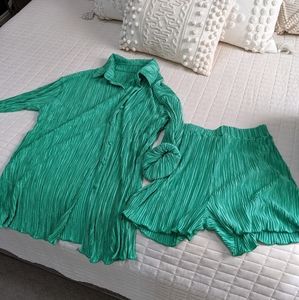 Green Plisse Short Set